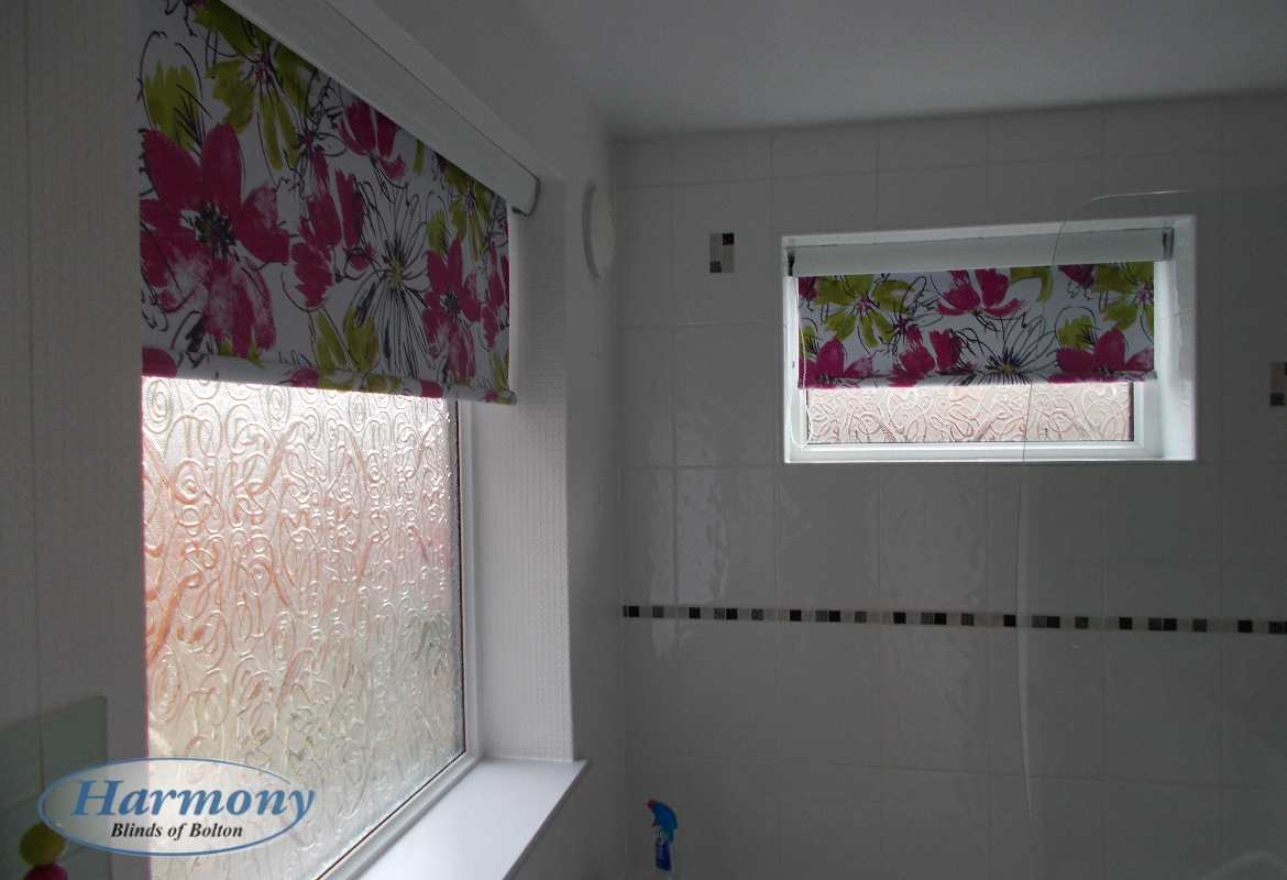 Floral Waterproof Roller Blinds in a Bathroom