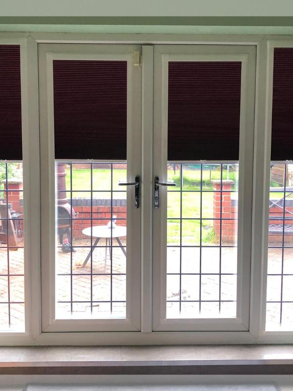 Berry Coloured Perfect Fit Blinds on Doors