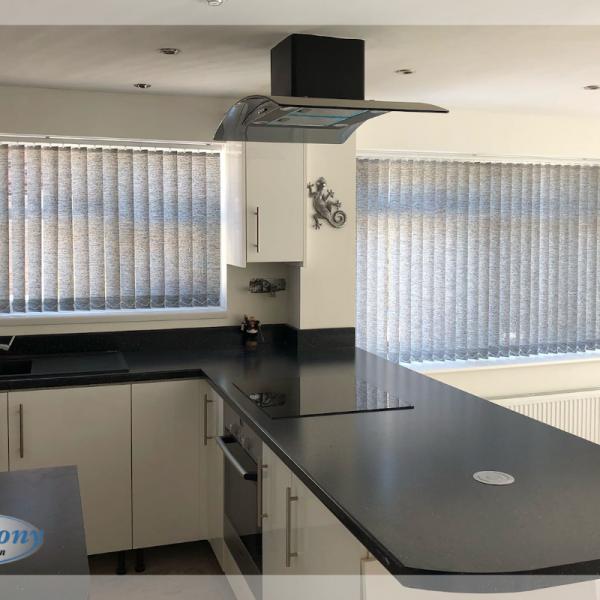 Grey Vertical Blinds in a New Kitchen
