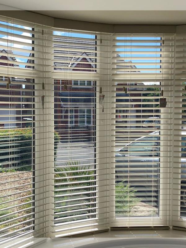 Wooden Blinds in Curved Bay Window